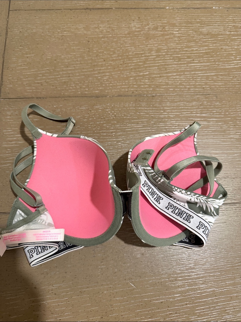 PINK Victoria's Secret Olive Green & White Pineapple Print Bra -34C - Picture 3 of 3